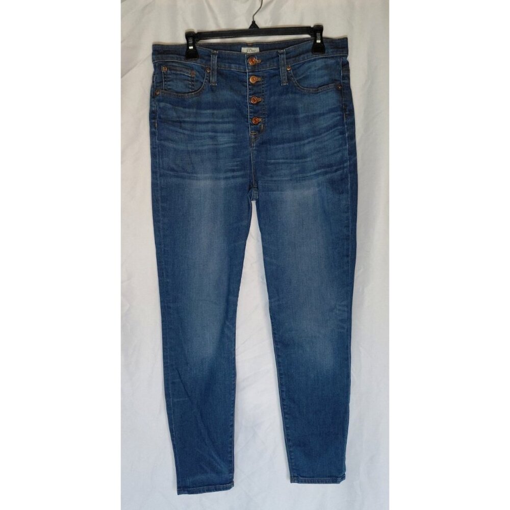 J. Crew Trademark Lookout High‎ Rise Skinny Jeans Women's Sz 32 Button Fly Denim